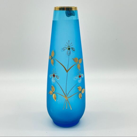 Vintage Norcrest Frosted Bud Vase Hand Painted Gold Edge MCM - Picture 1 of 9